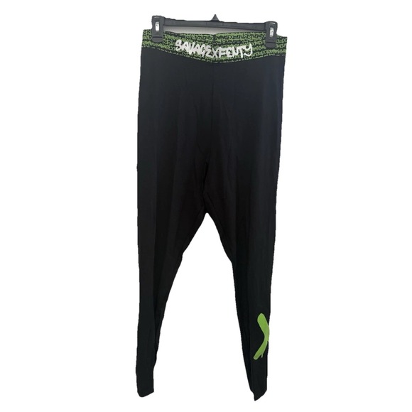 Savage X Fenty Pants - Savage X  Fenty Forever Leggins 1X Black Green Logo Yoga Athleisure High Waist